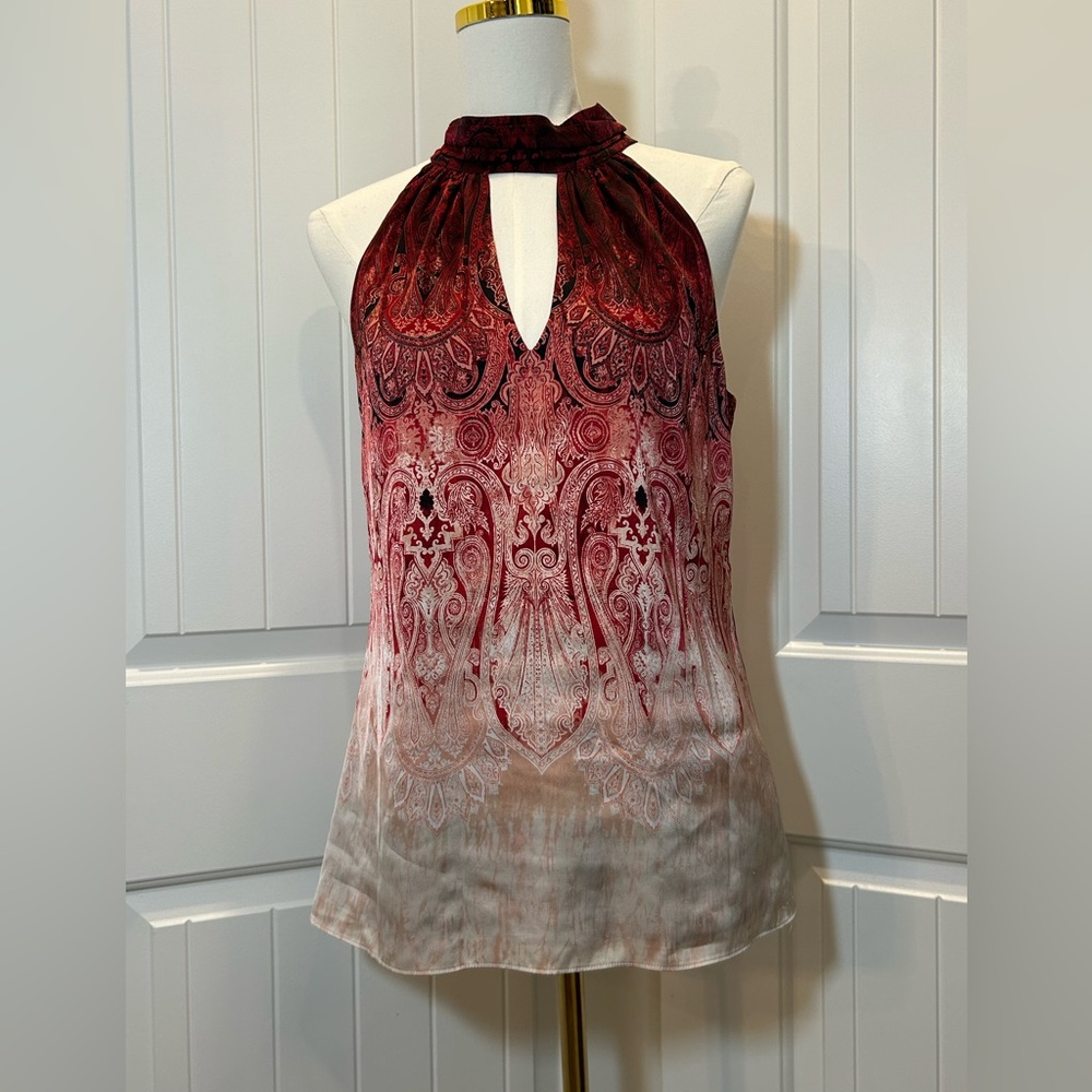 WHBM Silky Blouse Tie Neck Sleeveless Choker Dressy Top